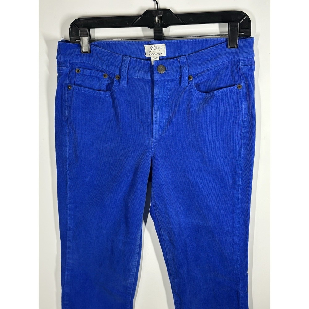 J. Crew Toothpick Corduroy Pants Size 29T Tall Blue Mid Rise Skinny Stretch
